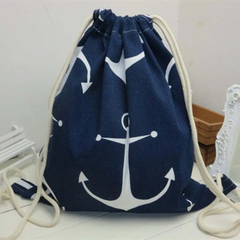 YILE Cotton Linen Drawstring Travel Backpack Student Book Shoes Bag Print Anchor Blue B02 YILE Cotton Linen Drawstring Travel Backpack Student Book Shoes Bag Print Anchor Blue B02