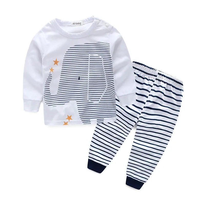 Одежда для маленьких мальчиков и девочек, футболка с принтом слона+ штаны в полоску, комплект одежды для маленьких мальчиков, одежда для новорожденных