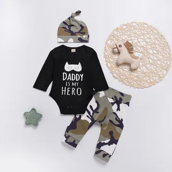

Baby Boy Clothes With Hat Spring Autumn Toddler Infant Boy Full Outfits Camo Newborn Clothing Set For Boy Daddy Long Sleeve