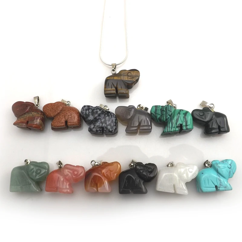 

Mixed Lot Natural Stone Elephant Pendant Silver Color Chokers For Xmas Present 12pcs/lot
