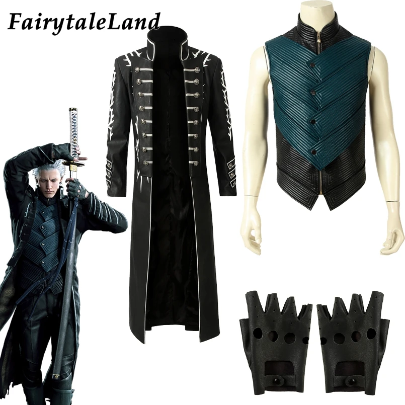 Vergil куртка жилет перчатки косплей DMC5 костюм Хэллоуин наряд для мужчин на заказ