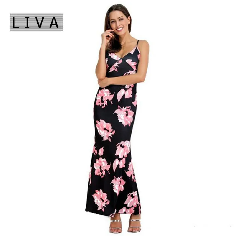 Sexy Club Dresses 2017 Summer Sexy Club Dress Spaghetti Strap Party Sexy Dress Floral Print Beading Long Dress Party Vestidos