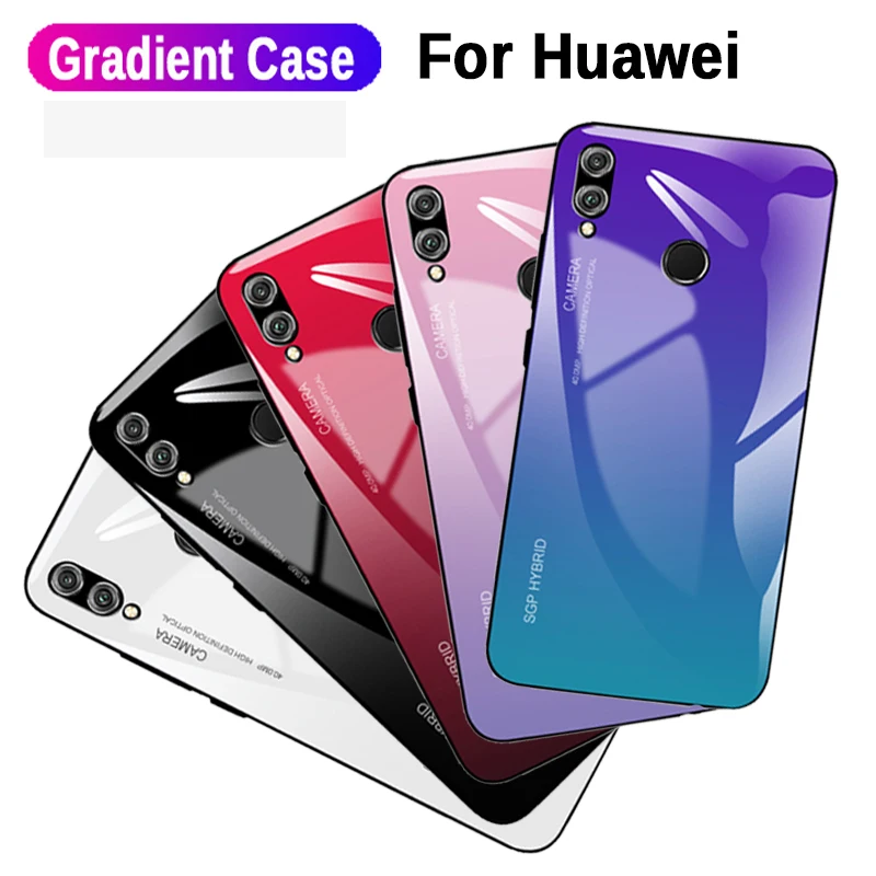 

Color Silicone Case For Honor 20 Pro 10 Lite Huawei P30 Pro P20 Lite Gradient Tempered Glass Back Cover On Honor 7A 7C Pro 8X 7X