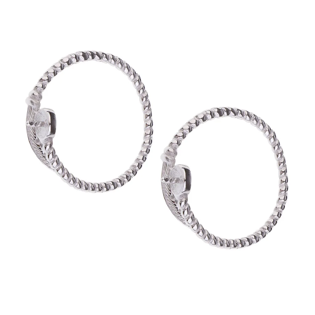 1Pair Feather Ring Base Adjustable Open Finger Blank Rings For Pearl Setting