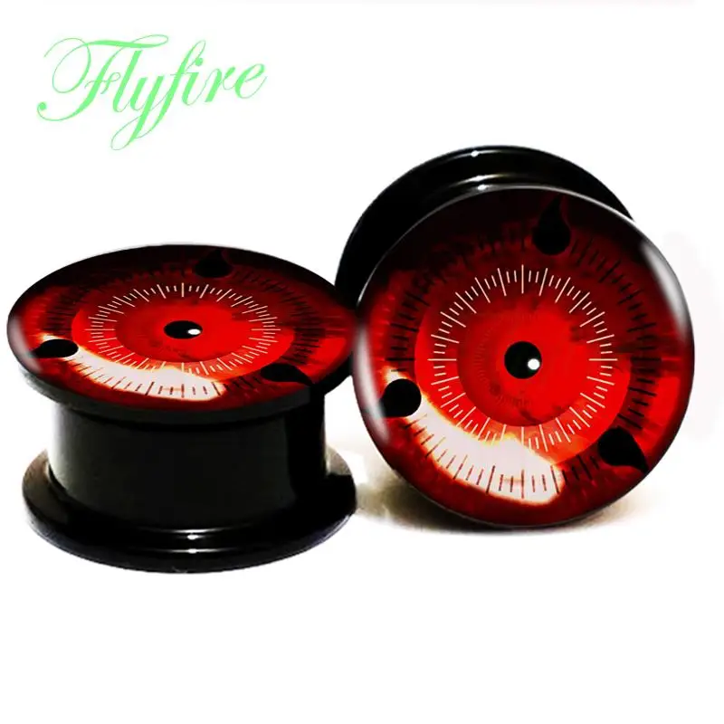 Naruto Sharingan Logo Screw Fit Black Acrylic Ear Gauges Flesh Ear 