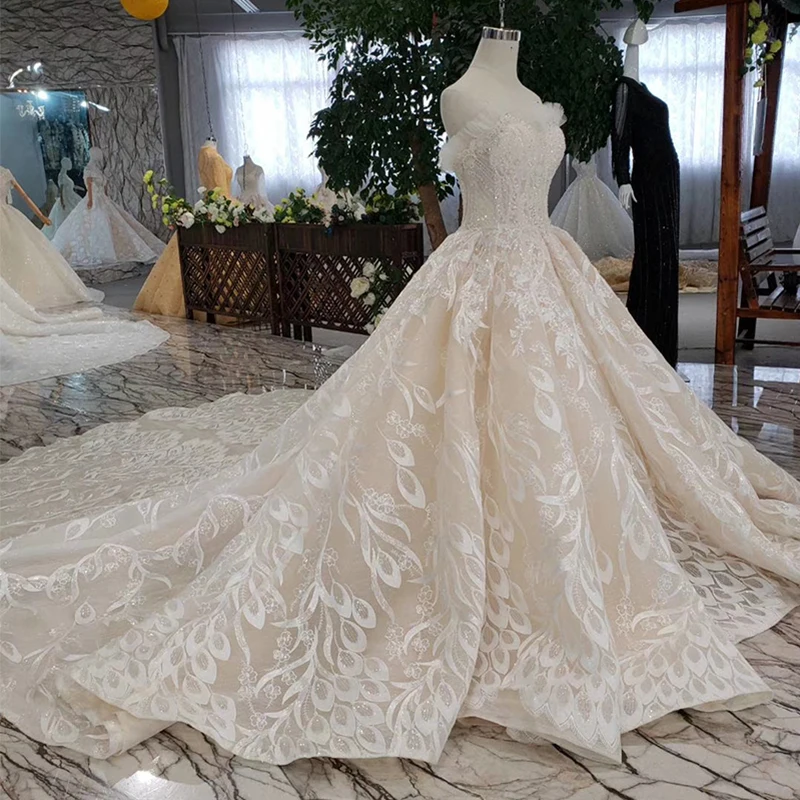 HTL264 Suknie slubne роскошные сексуальные свадебные платья без бретелек кружевные