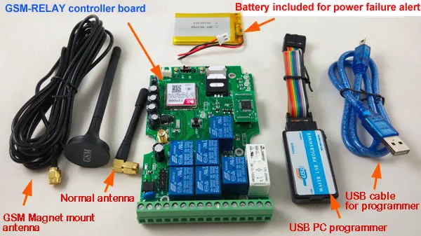 GSM-RELAY семь выход GSM реле sms вызова пульт дистанционного управления перезаряжаемые батарея для мощность сбой оповещения