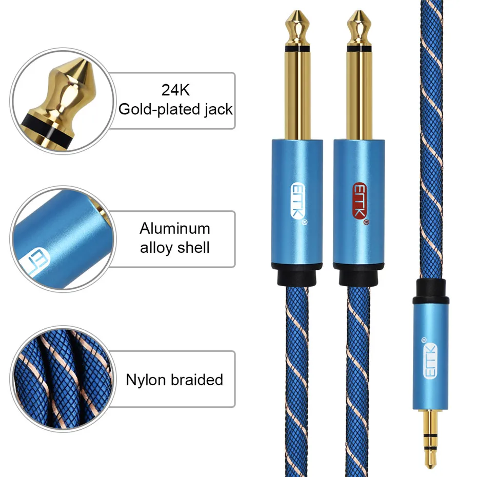 EMK Jack 6.3 to 3.5 Audio Cable Stereo 3.5mm to 2 6.3mm 6.35 6.5 mm AUX 6.3 Splitter Mono Cable 1M 2M 3M 5M (2)