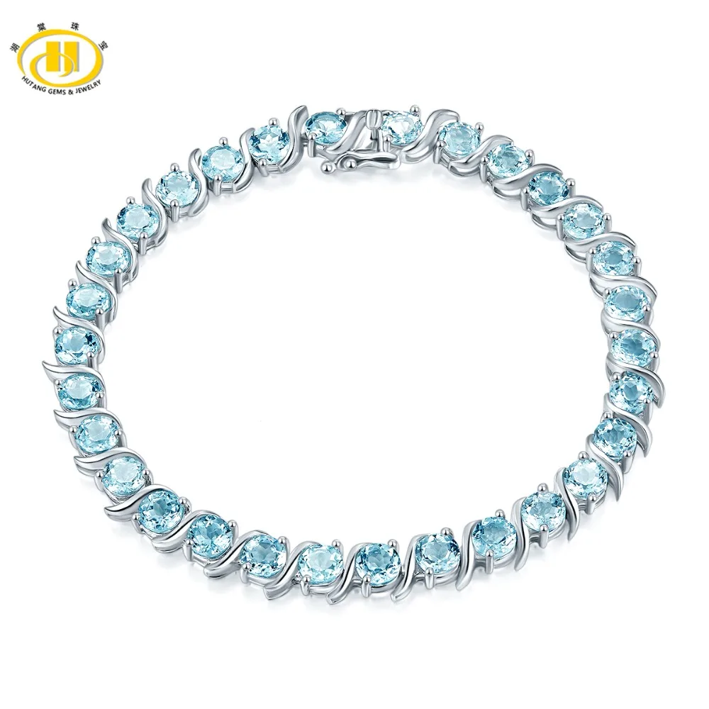Hutang Sky Blue Topaz Bracelet Natural Gemstone Solid 925 Sterling Silver 8 Inches Fine Fashion Stone Summer Jewelry For Women Hutang Sky Blue Topaz Bracelet Natural Gemstone Solid 925 Sterling Silver 8 Inches Fine Fashion Stone Summer Jewelry For Women