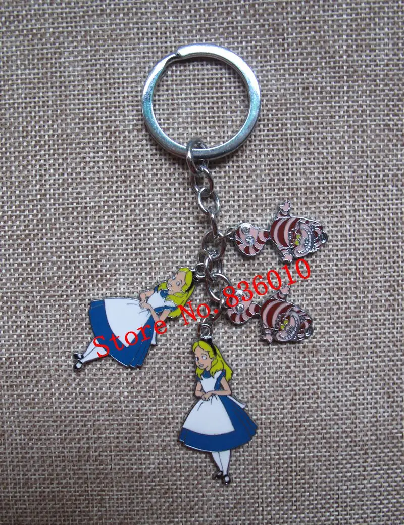 

New 1 set Cartoon Alice in Wonderland Princess Cat Keychain Jewelry Accessories Key Chains Pendant Gifts Favors LK-1
