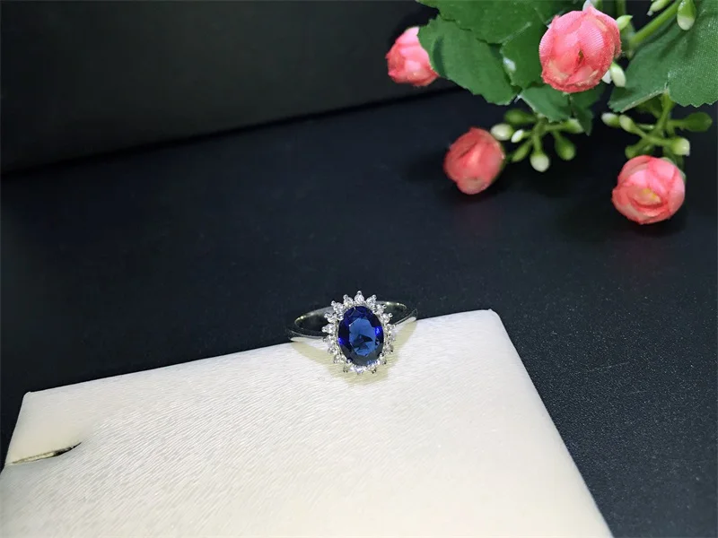 YANHUI натуральный Овальный 3Ct голубой драгоценный камень элегантное кольцо для женщин Набор кубический цирконий; для помолвки кольцо Кристалл Свадебные украшения LR0016