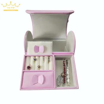 

New Cute Mini Pink Jewelry Packaging Display Armoire Box Luxury PU Ring Earring Jewelry Organizer Carrying Case Wedding Gift Bag