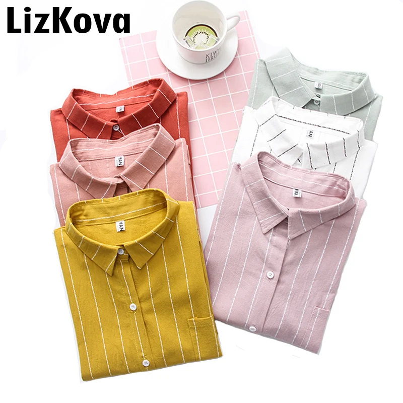 

2019 Women Striped White Shirt Woman Long Sleeve Blouses Tops Korean Girls Cute Shirt Japan Style Streetwear