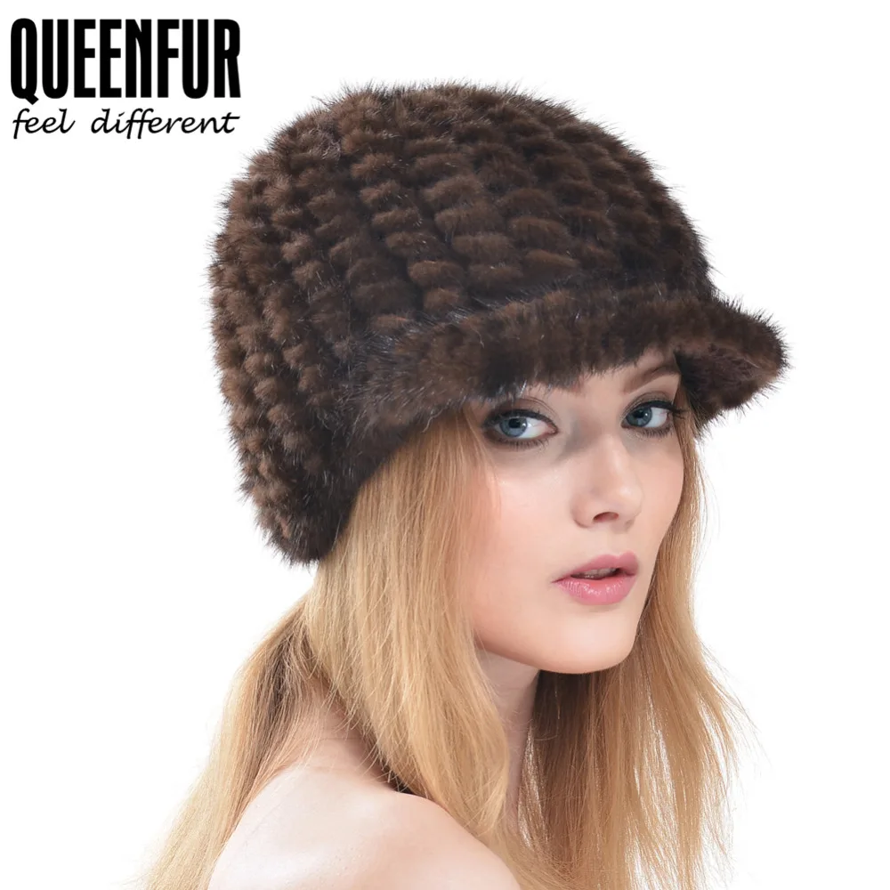 QUEENFUR Véritable Fourrure de Vison Tricoté Chapeau Naturel Vison Bonnet De Fourrure 2016 Nouvelles Ventes Bonne