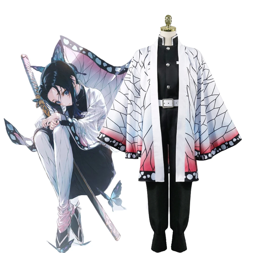 Comprar Anime demonio asesino Kimetsu no Yaiba Kochou Shinobu Cosplay traje de las mujeres uniformes tipo kimono Carnaval y Halloween traje de fiesta peluca
