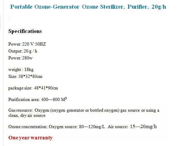 Портативный озон-генератор озона Стерилизатор, очиститель, 20 Гц/ч