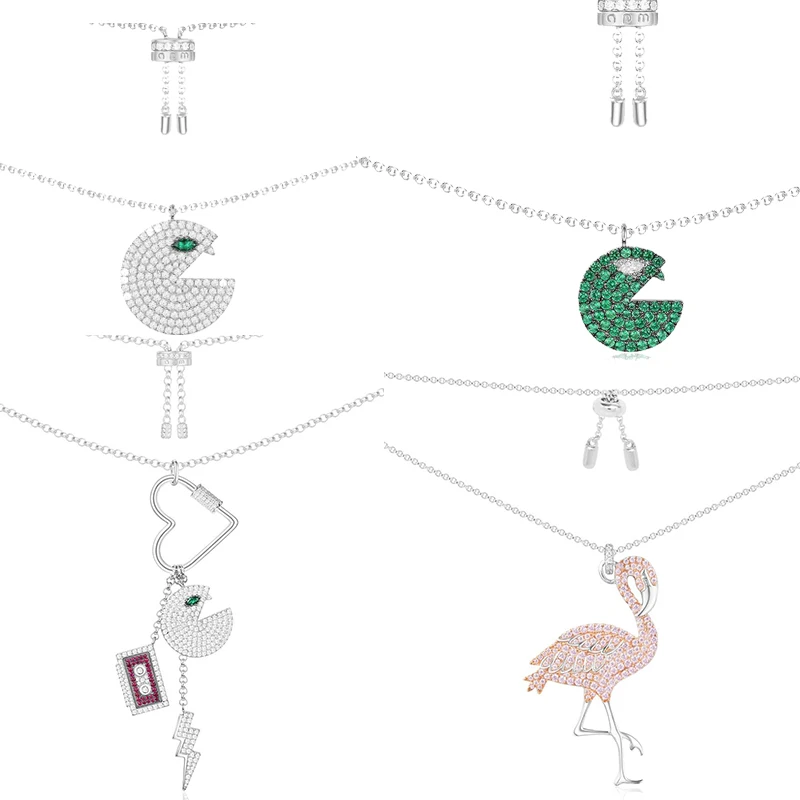 

JEM original 925 sterling silver APM necklace fashion accessory pixel monster pac-bean series high quality flamingo necklace