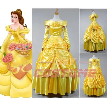

Beauty and the Beast Adult Belle Evening Gown Yellow Dress Gloves Halloween Party Cosplay Costume For Women Full Set