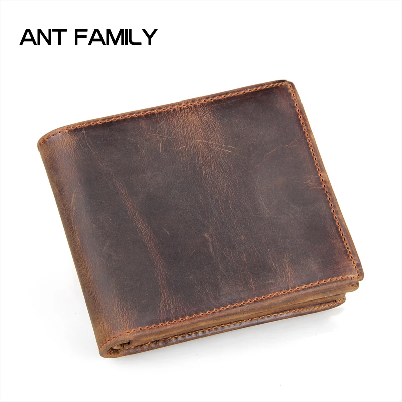 

Genuine Crazy Horse Leather Men Wallets 2018 Short Vintage Trifold Small Wallet Male Coin Purse Cowhide Leather Wallet For Mens