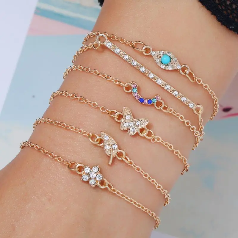 

6Pcs Leaves Crystal Trendy Bracelet Set Women Jewelry