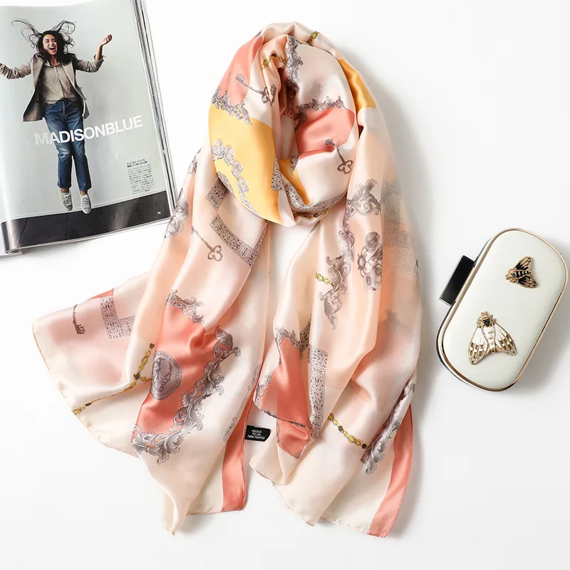 Новинка, весенний женский шарф из натурального шелка с цифровой печатью, накидка и шали, роскошные брендовые длинные мягкие шарфы SFN237 - Цвет: f245i4