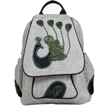 

New Cotton And Linen Shoulders Retro Ladies And Women's Fashion Cloth Bag Peacock Pattern Bag