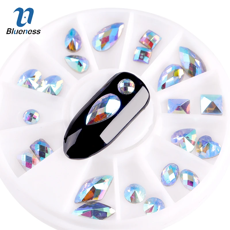 Blueness 1 колесо Смешанные 12 видов стилей AB алмазные Стразы для ногтей DIY Маникюр 3D