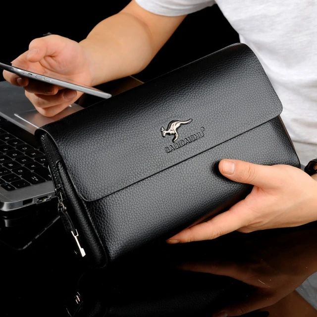 KANGAROO Luxury Brand Men Clutch Bag Leather Long Purse Password Money Bag  Business wristlet Phone Wallet Male Casual Handy Bags