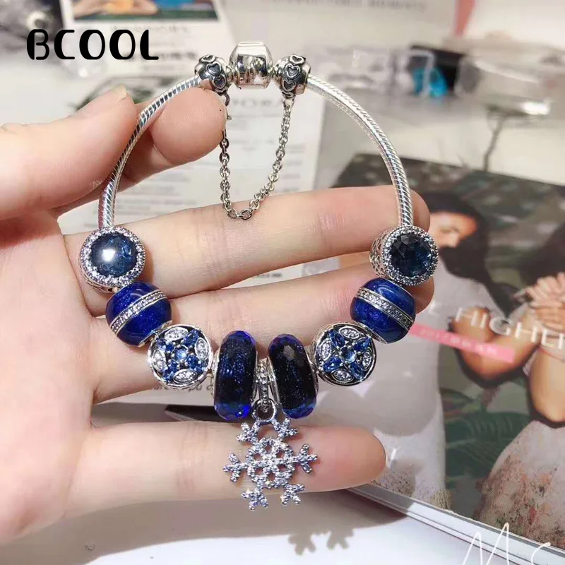 

BCOOL DIY Jewelry Female Charm Fashion Silver 925 Original Bracelet, Suitable for Female Snowflake Blue Bracelet Jewelry Gift