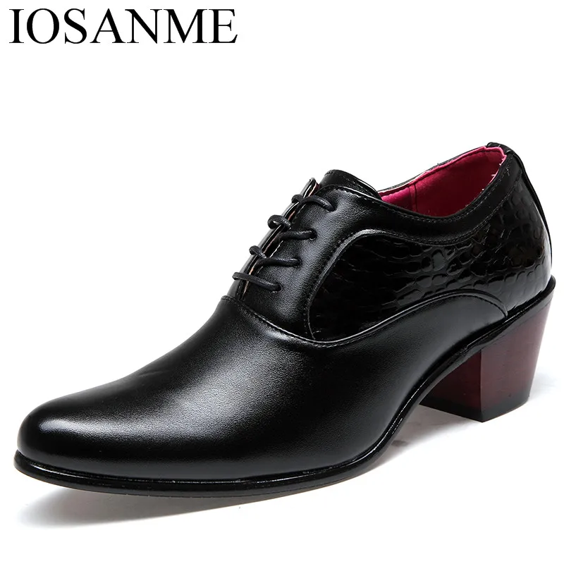 Мужские кожаные туфли в итальянском стиле, визуально увеличивающие рост; Мужские модельные мокасины в деловом стиле; крутые мужские туфли-оксфорды с острым носком - Цвет: normal black