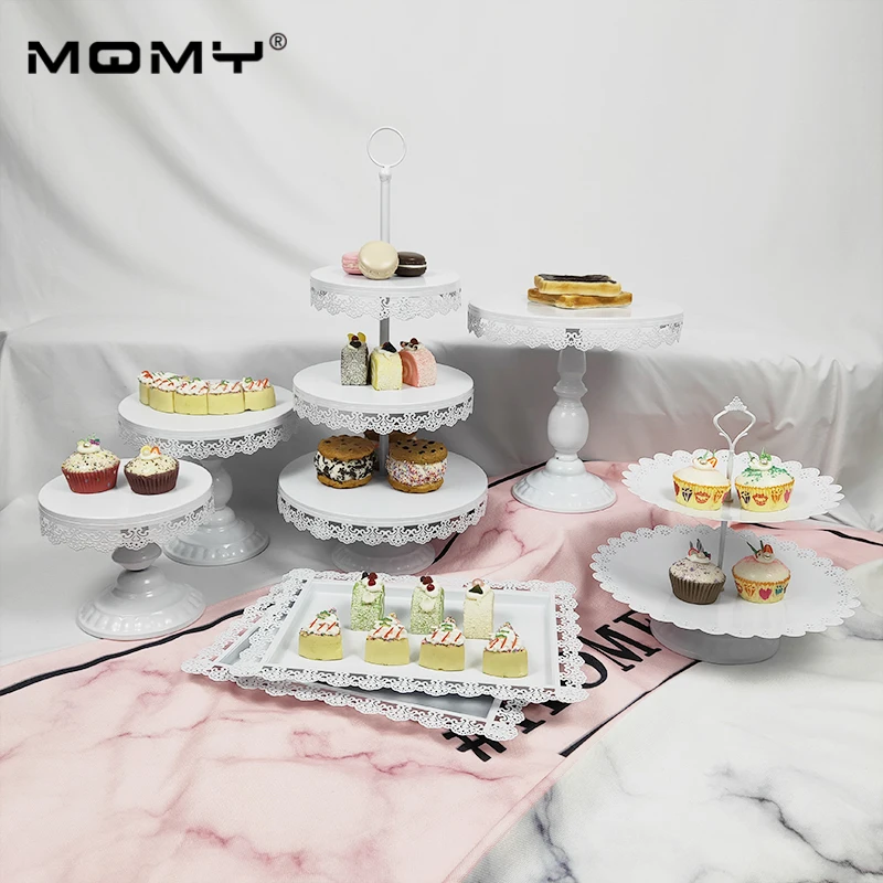 

7 Pcs Wedding Cupcake Metal Crystal 2 3 Tier Plate Gold White Pink Party Cake Stand Set