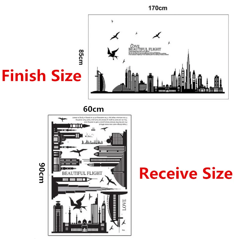 Черные Птицы летающие буквы город здание английский домашний декор Лондон Skyline настенные стикеры ориентир самоклеющиеся виниловые настенные наклейки