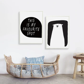 

07G Black And White Bear English A4 Canvas Art Painting Print Poster Picture Wall Baby Children's House Home Decoration Murals