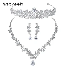 Mecresh Роскошные кубические циркония ювелирные наборы в форме листа Кристалл Свадебное Ожерелье Серьги Тиара наборы Рождество TL486+ HG126