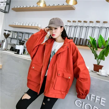 

2019 spring autumn new women's Korean version of the loose large size bf jacket hooded tooling windbreaker women's jacket le70