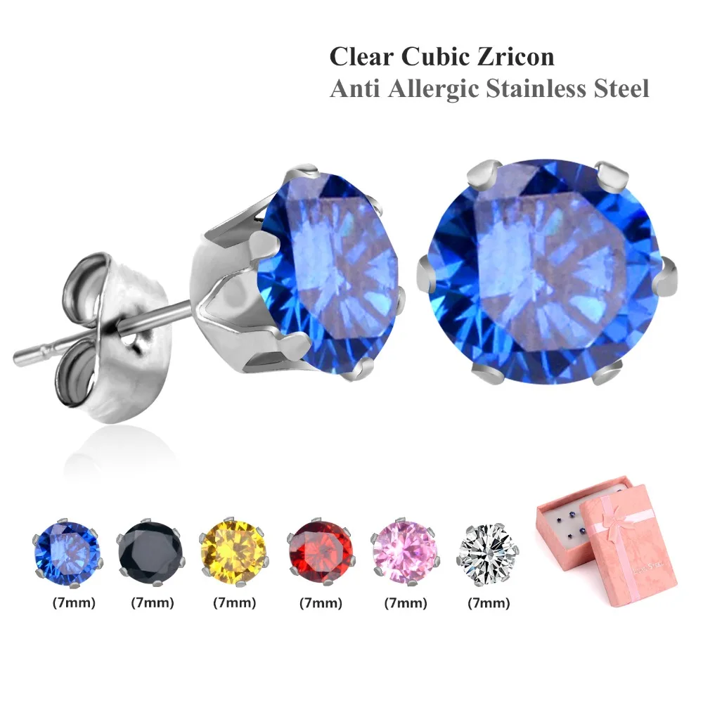 6Pairs/Boxes Size 3mm/5mm/7mm Earring Sets Silver Round Crystal Stud