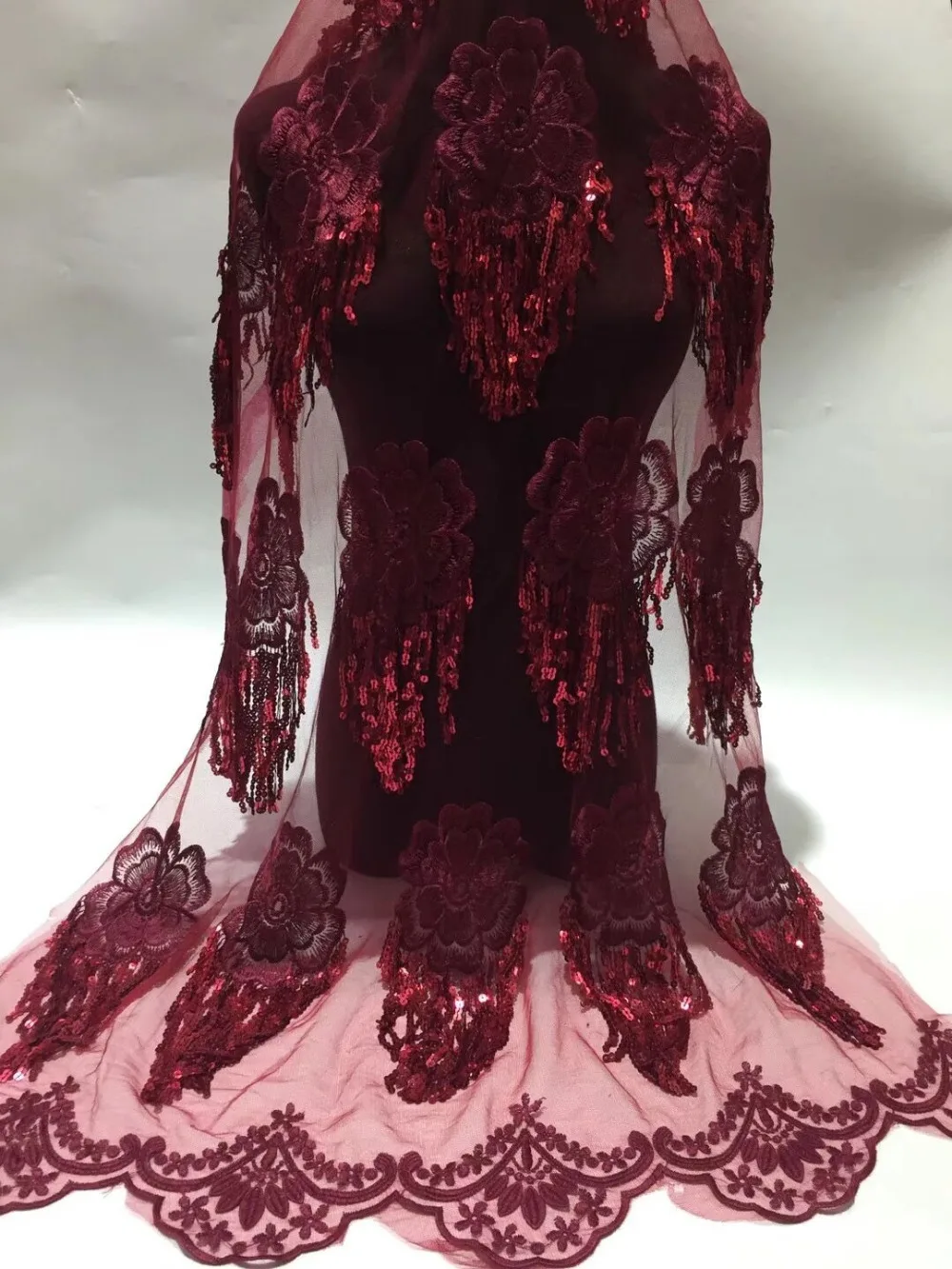 

6 colours 5 yards embroidery tulle fabric with sequins ZH1891009 fashionable african net lace fabric