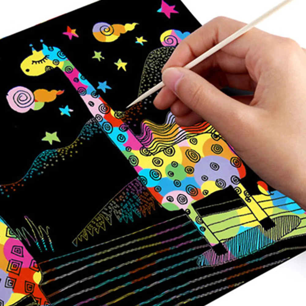 Enjoybay 10pcs Magic Color Scratch Art Paper 4K 8K 16K Coloring Cards Scraping Drawing Paper Educational Painting Toy for Kids