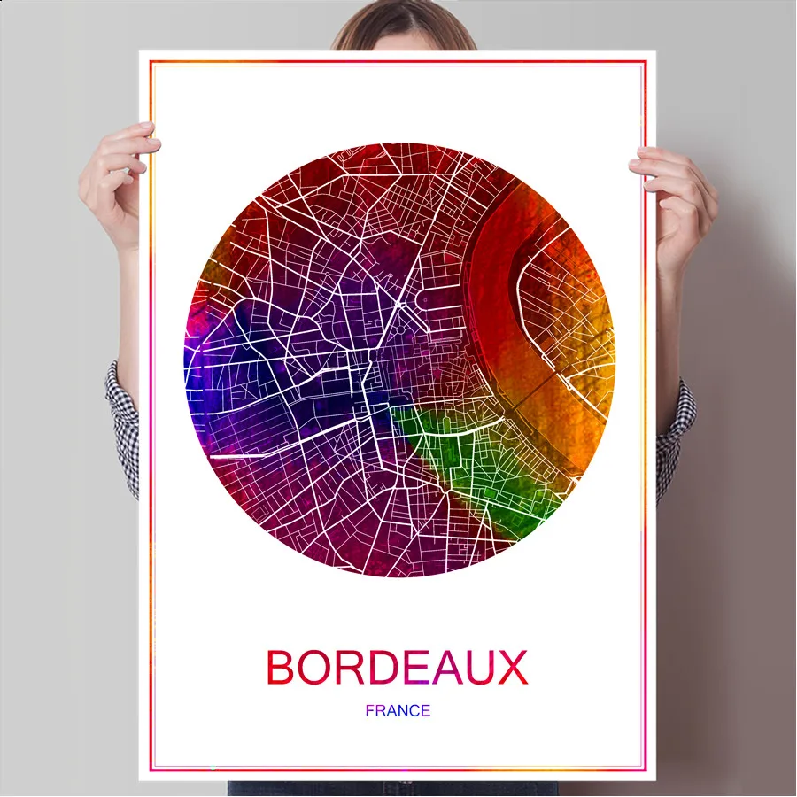 

BORDEAUX France Famous City Map Print Poster Print on Paper or Canvas Wall Sticker Bar Pub Cafe Living Room Home Decoration