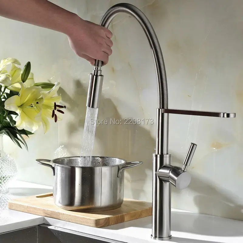  Polished Chorme Or Nickel Brushed Pull Dowm Kitchen Sink Faucet Deck Mounted Hot And Cold Water Dua - 32713594927
