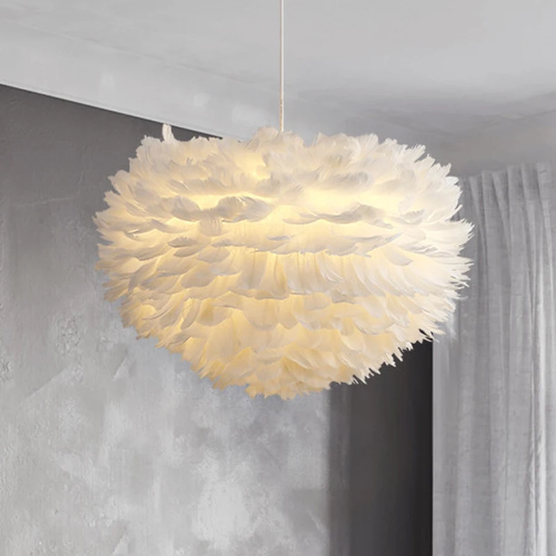 

Pendant Lights LED white Feather Romantic Pendant Lamp For Bedroom Living Room Hang lights Goose Feather Suspension Luminaire