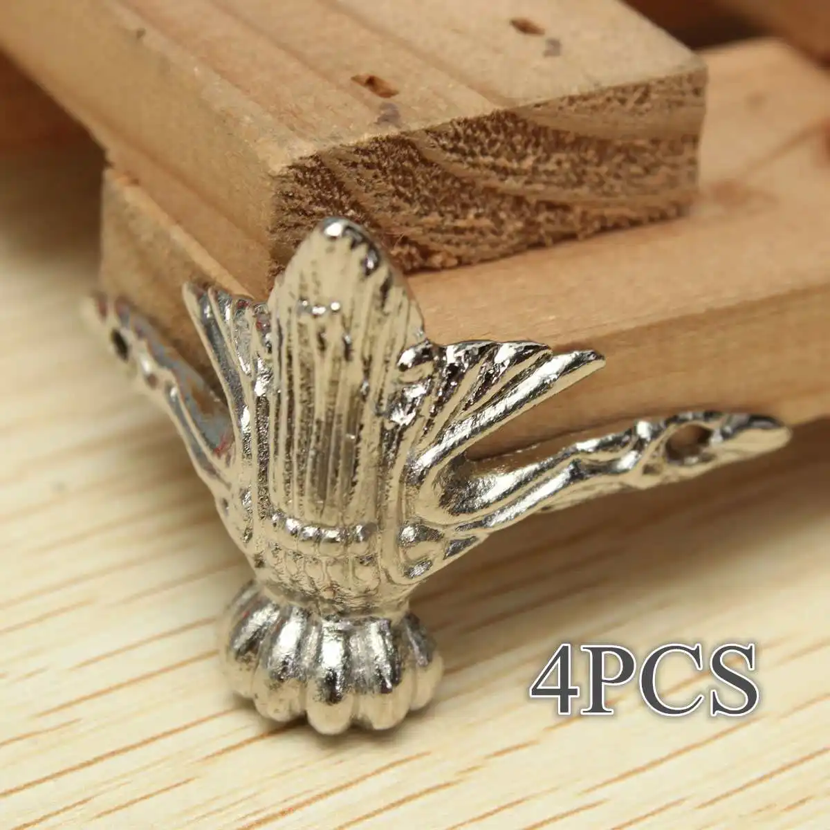 

4pcs Silver Furniture Hardware Feet Legs Decorative Wood Box Vintage Decoration Zinc Alloy Corner Protectors Kit With Screws