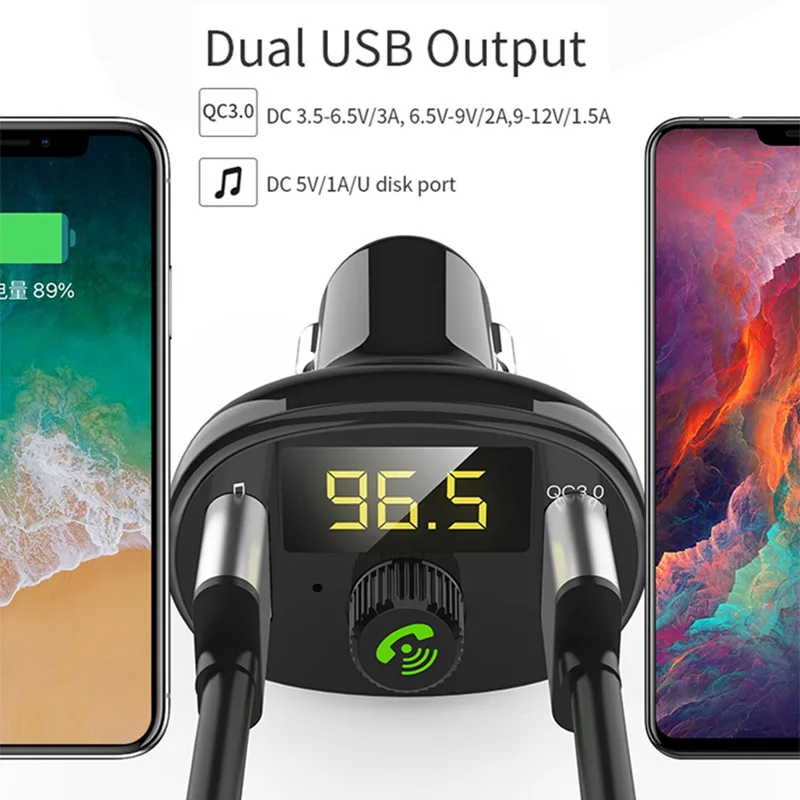 VicTsing Wireless Bluetooth Car FM Transmitter Radio Hands-Free Car Kit Double USB Charger Fast Charging Module Black 5V3A      (10)