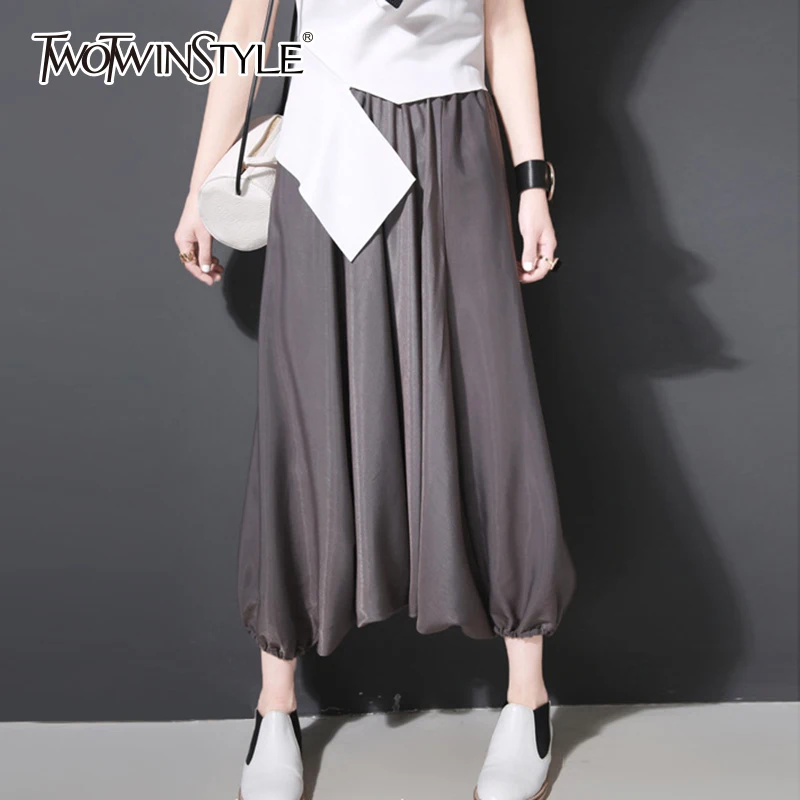

TWOTWINSTYLE Lantern Pant For Women Elastic Ankle Length Harem Trouser Female Big Size 2019 Spring Fashion Casual Clothing