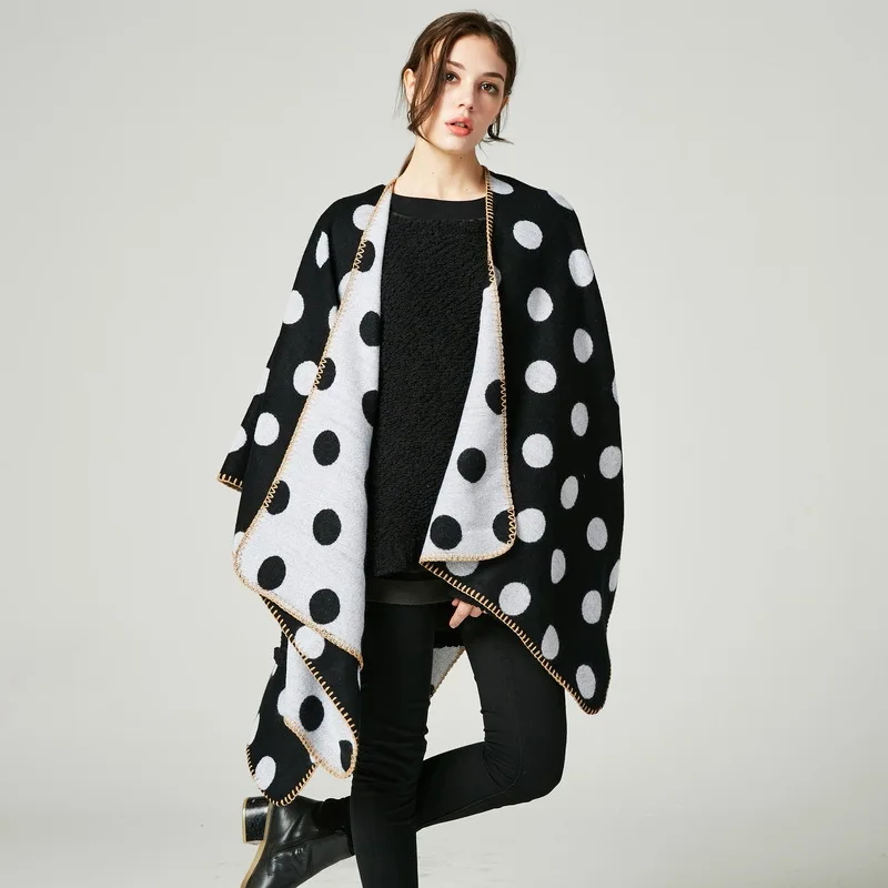 

Korean version of the new lengthened and thicker open-fork scarf big dot warm shawl travel camping outfit