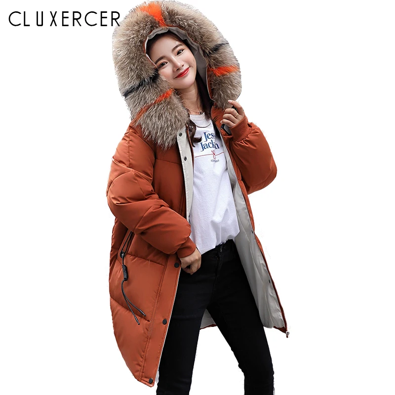 2018 winter women hooded coat fur collar thicken warm long