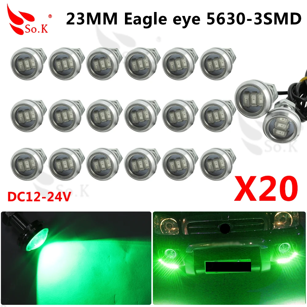 20 шт. 23 мм Eagle eyВ e светодио дный 12 В DRL 5630 3 SMD дневные ходовые огни Зеленый водостойкий автомобиль авто Рабочий свет противотуманная фара