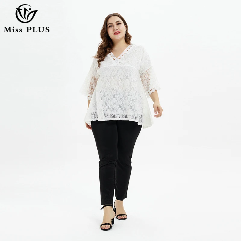 

womens tops and blouses big size elegant office ladies V Neck casual clothes white lace blouse plus size summer tops for women