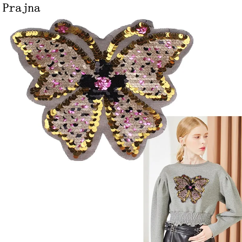 

Prajna Fashion Color Butterfly Patch Reversible Sequin Change Color Sewing On Patches Clothes Stickers Sequined T-shirt DIY Bags