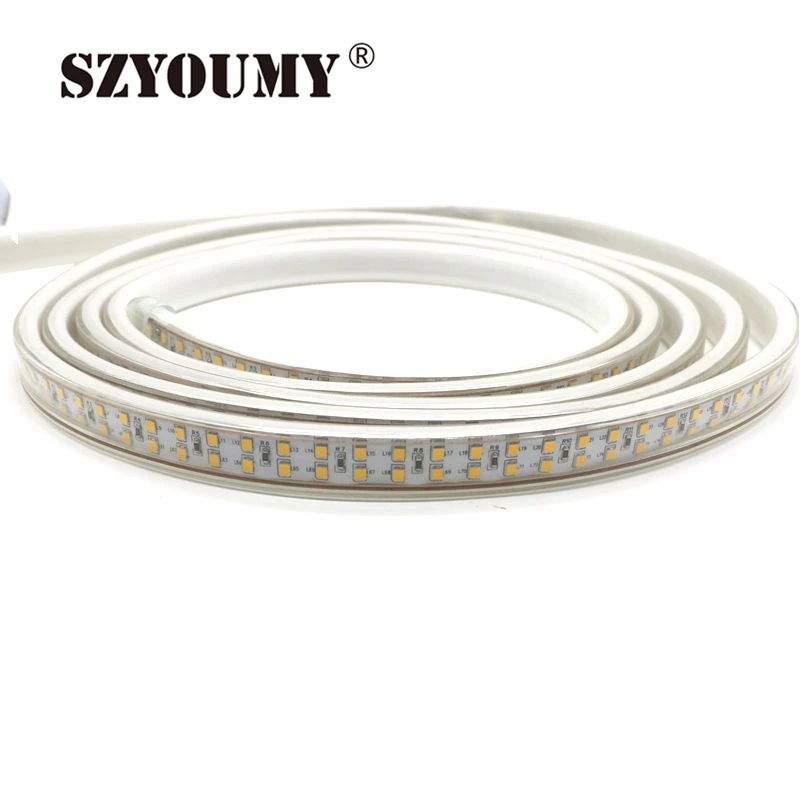 cheap SZYOUMY AC 220V 240V SMD 2835 LED Strip Lighting Double Line LED 208leds M Lights Tube Waterproof IP66 Led Strips Warm White